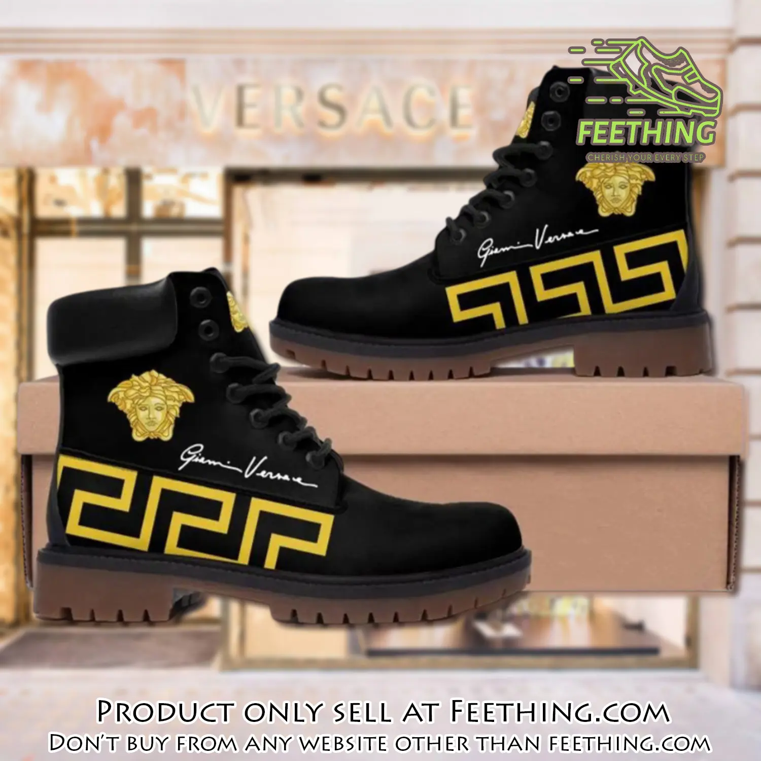 Gianni versace medusa gold pattern black luxury brand boots premium gifts for men women ft3556183